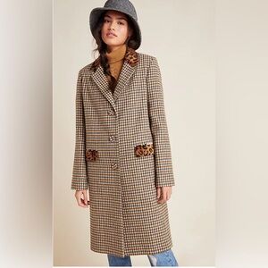 ⭐️NWOT Helene Berman x Anthropologie Leopord Trim Plaid Coat⭐️